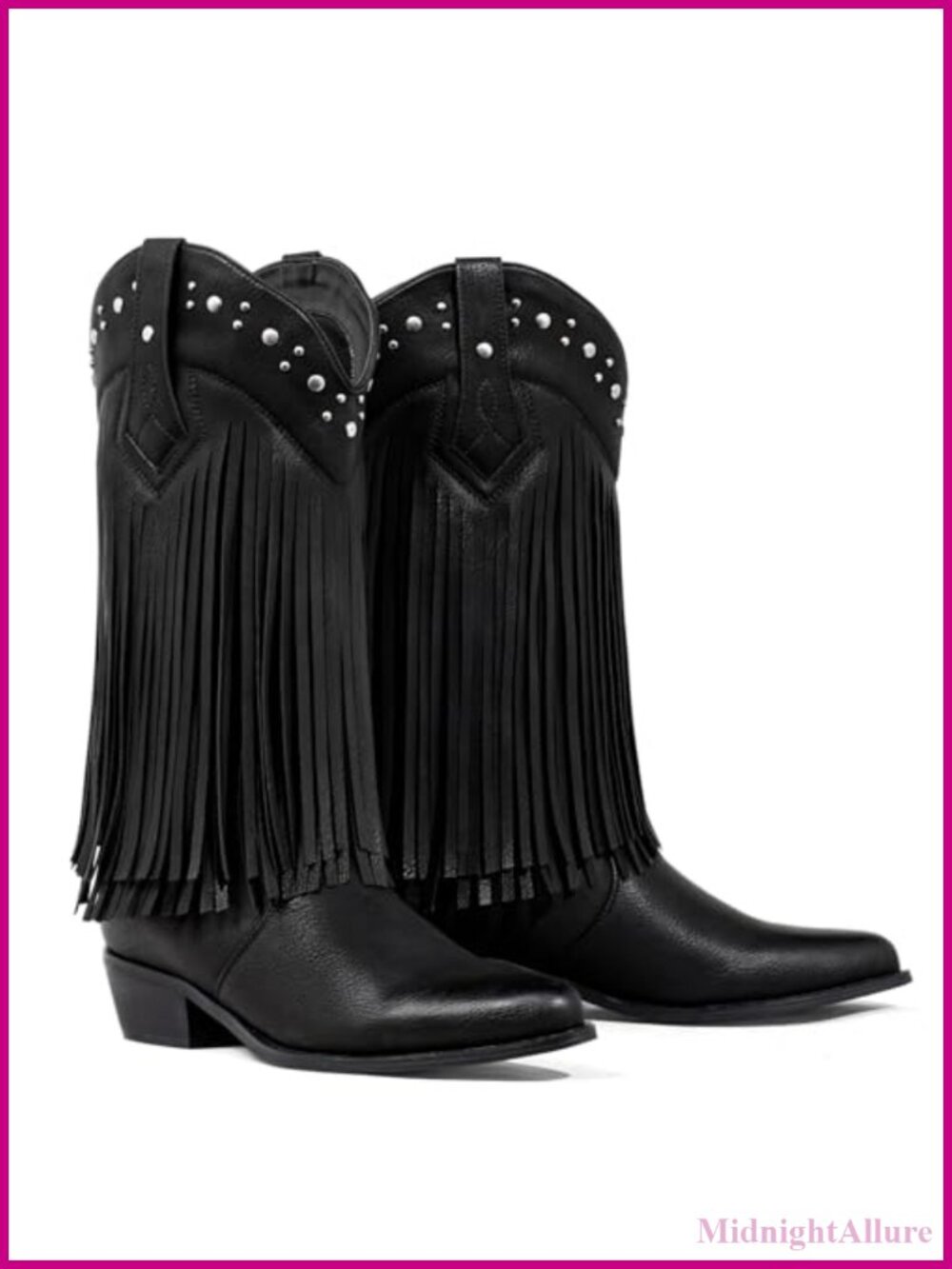 Fringe Cowboy Boots Wide Calf Faux Suede Mid-Calf Pull-On